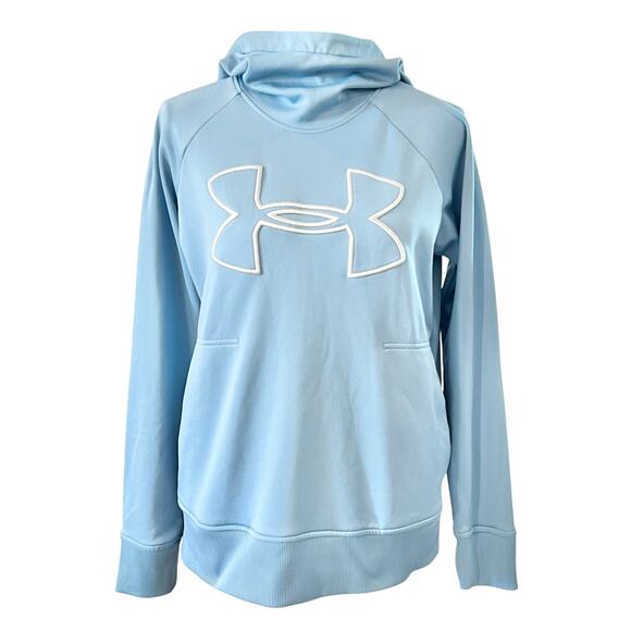 Under Armour Hoodie Loose ColdGear Women's Sz S Fleece Lined Light Blue Big Logo - Picture 1 of 11